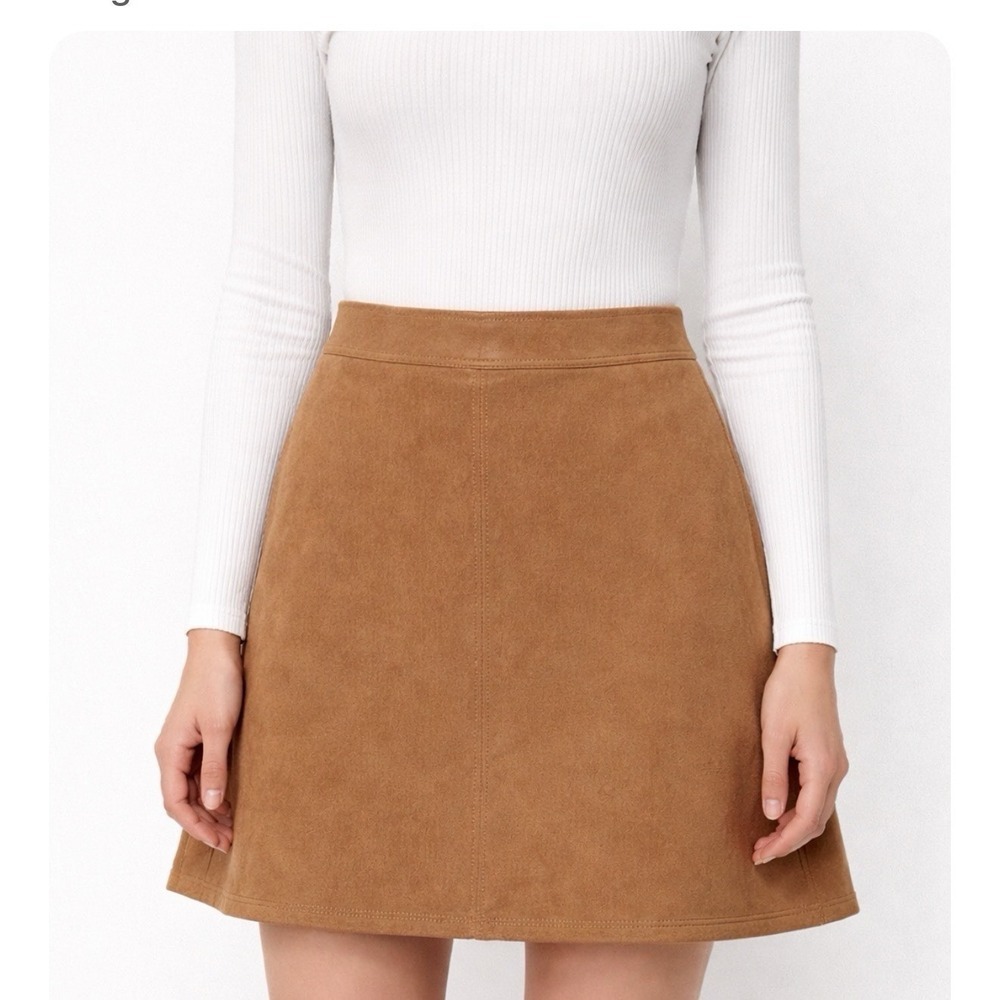 LOFT Camel Faux Suede A-Line Skirt Women Size 6 Tan Mini Skirt Soft